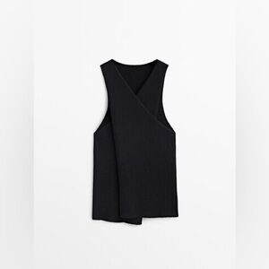 Massimo Dutti Ribbed Wrap Top Black